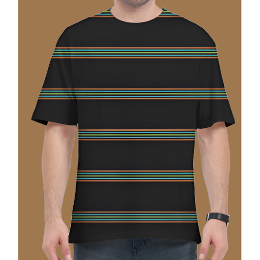 Men Casual Cotton Oversized Black Multicolor Stripes T-Shirt