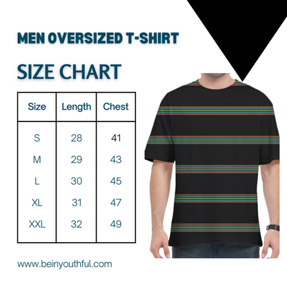 Men Casual Cotton Oversized Black Multicolor Stripes T-Shirt