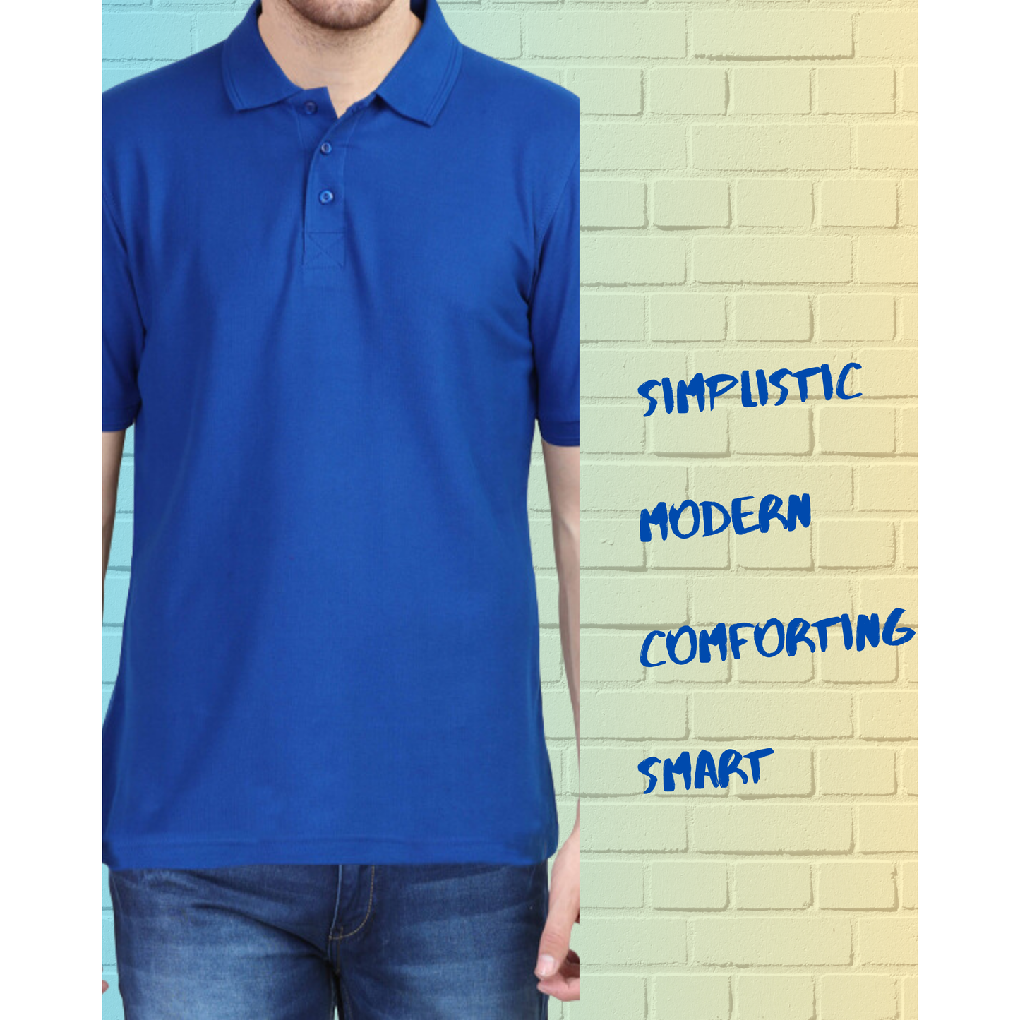 Solid Blue Regular Smart Casual Polo T-Shirt