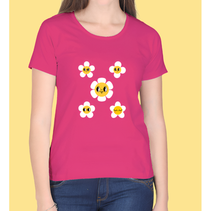 Smiley Flowers Casual Women T-Shirt