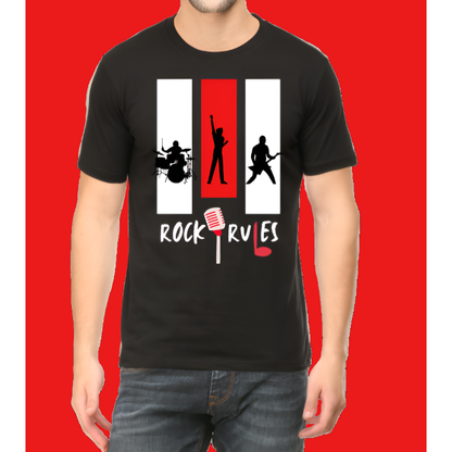 Rock Rules Men Cotton Casual Black T-Shirt