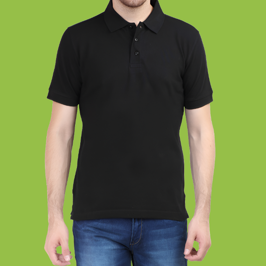 Solid Black Regular Smart Casual Polo T-Shirt