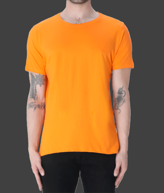 Men Casual Solid Orange Cotton T-Shirt