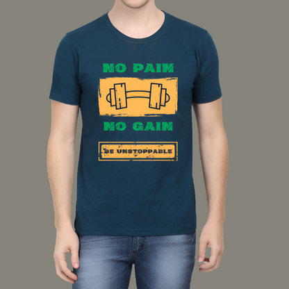 No Pain No Gain Printed Cotton Casual Men T-Shirt