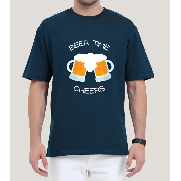 Beer Time Cotton Men Oversized T-Shirt