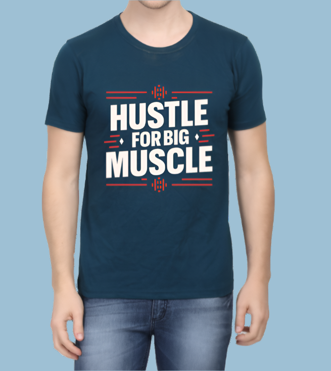 Hustle For Muscle Printed Cotton Casual Men T-Shirt