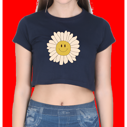 Smiling Flower Casual Black Crop Top