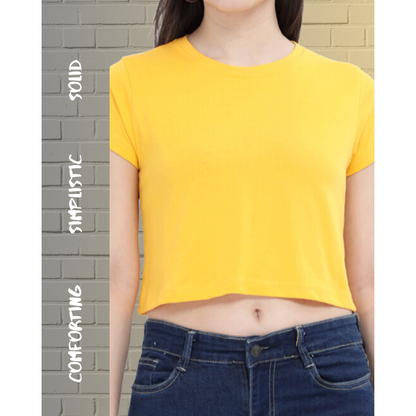 Solid Yellow Regular Stylish Crop Top