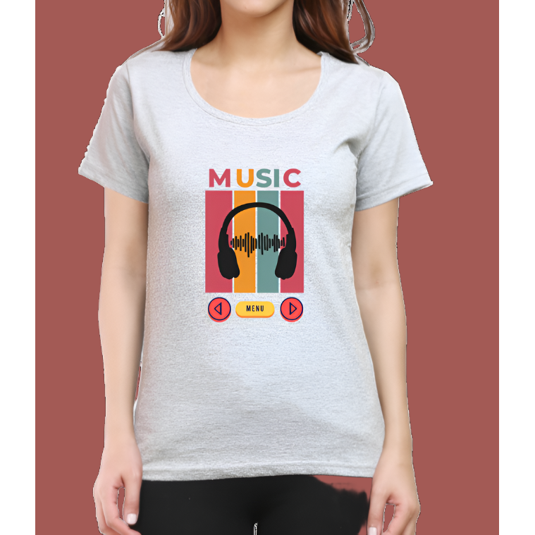 Music Theme Printed Women Cotton Casual T-Shirt