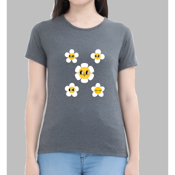 Smiley Flowers Casual Women T-Shirt