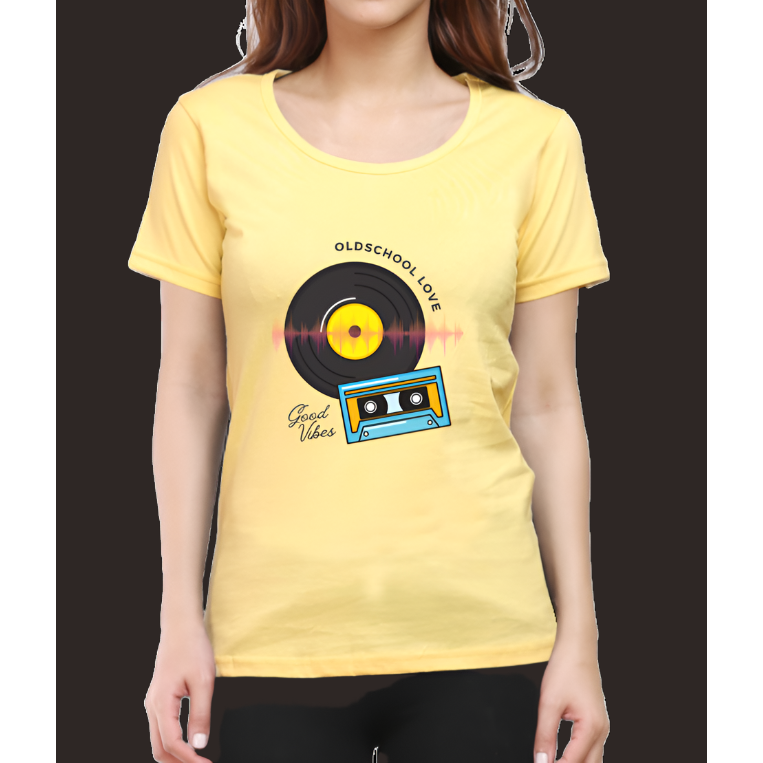 Old School Music Women Cotton Casual T-Shirt