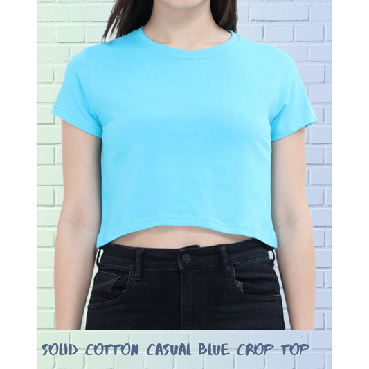 Solid Sky Blue Regular Stylish Crop Top