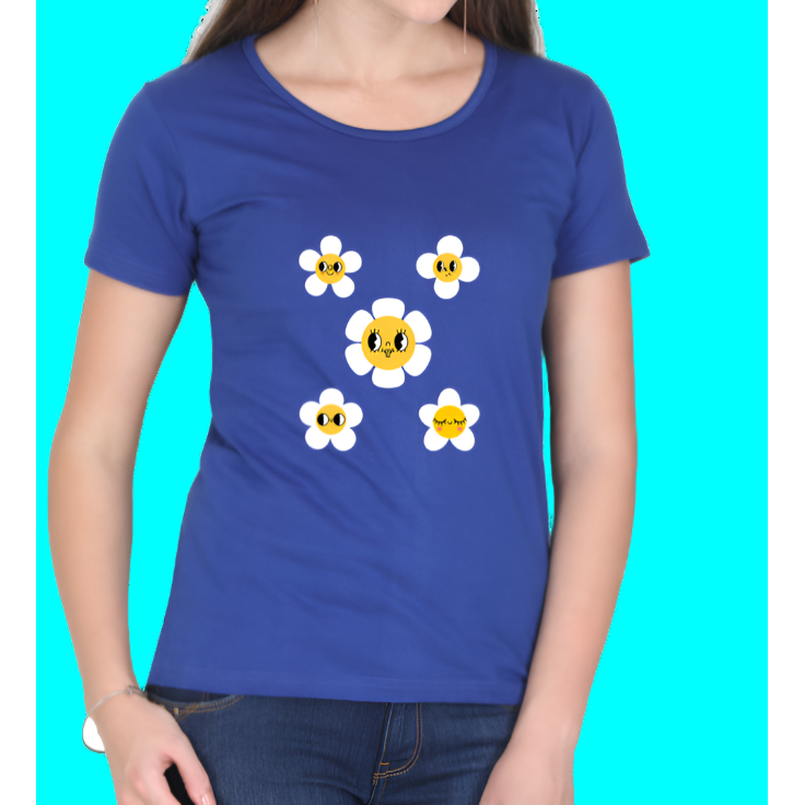 Smiley Flowers Casual Women T-Shirt