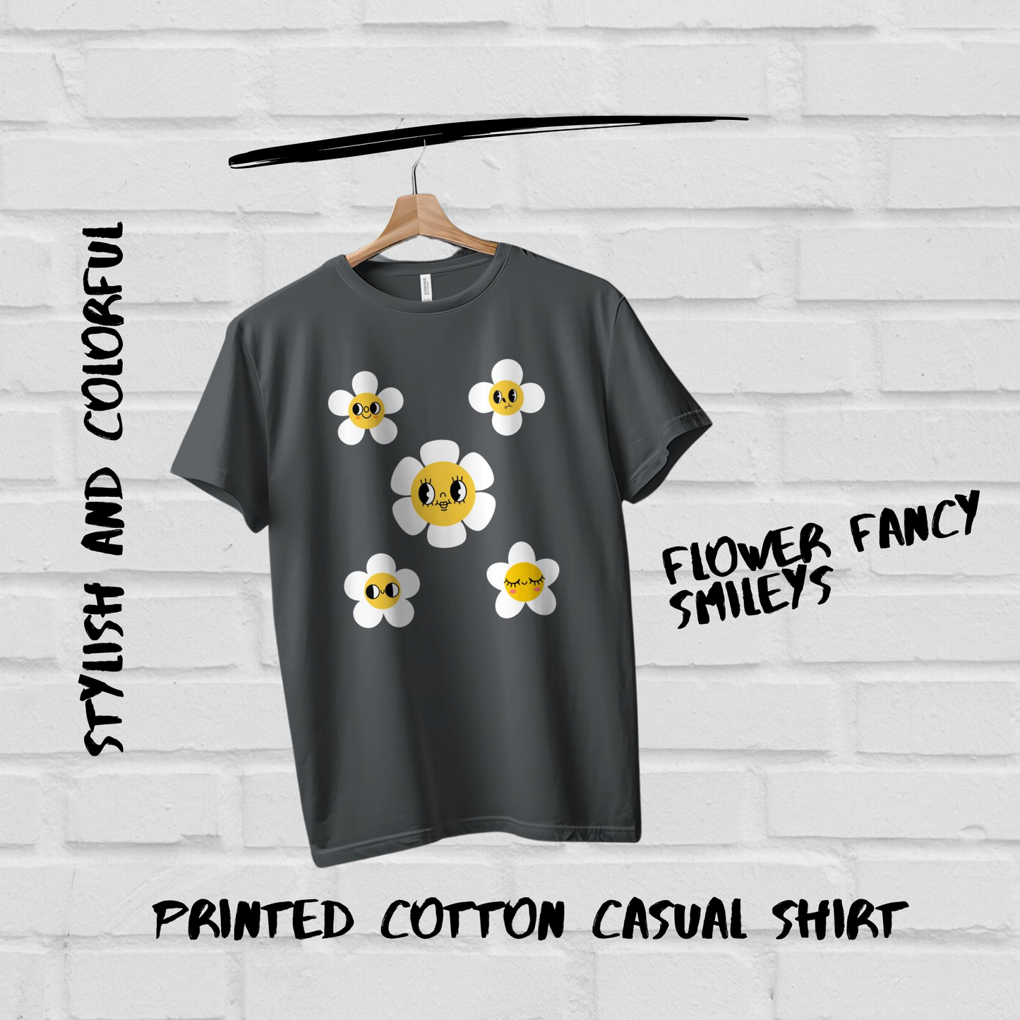 Smiley Flowers Casual Women T-Shirt