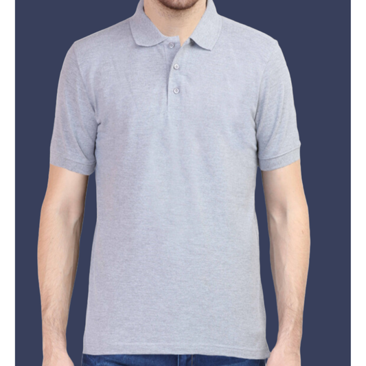 Solid Grey Casual Half Sleeves Polo T-Shirt