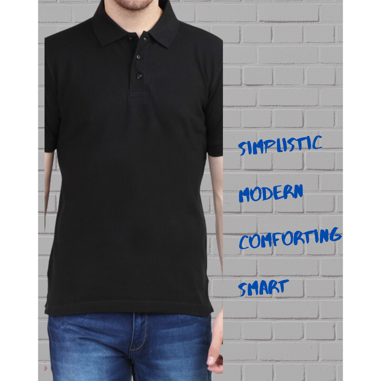 Solid Black Regular Smart Casual Polo T-Shirt