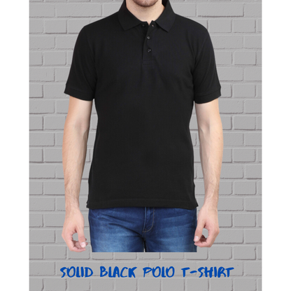 Solid Black Regular Smart Casual Polo T-Shirt