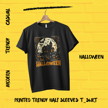 Halloween Printed Cotton Casual Men T-shirt