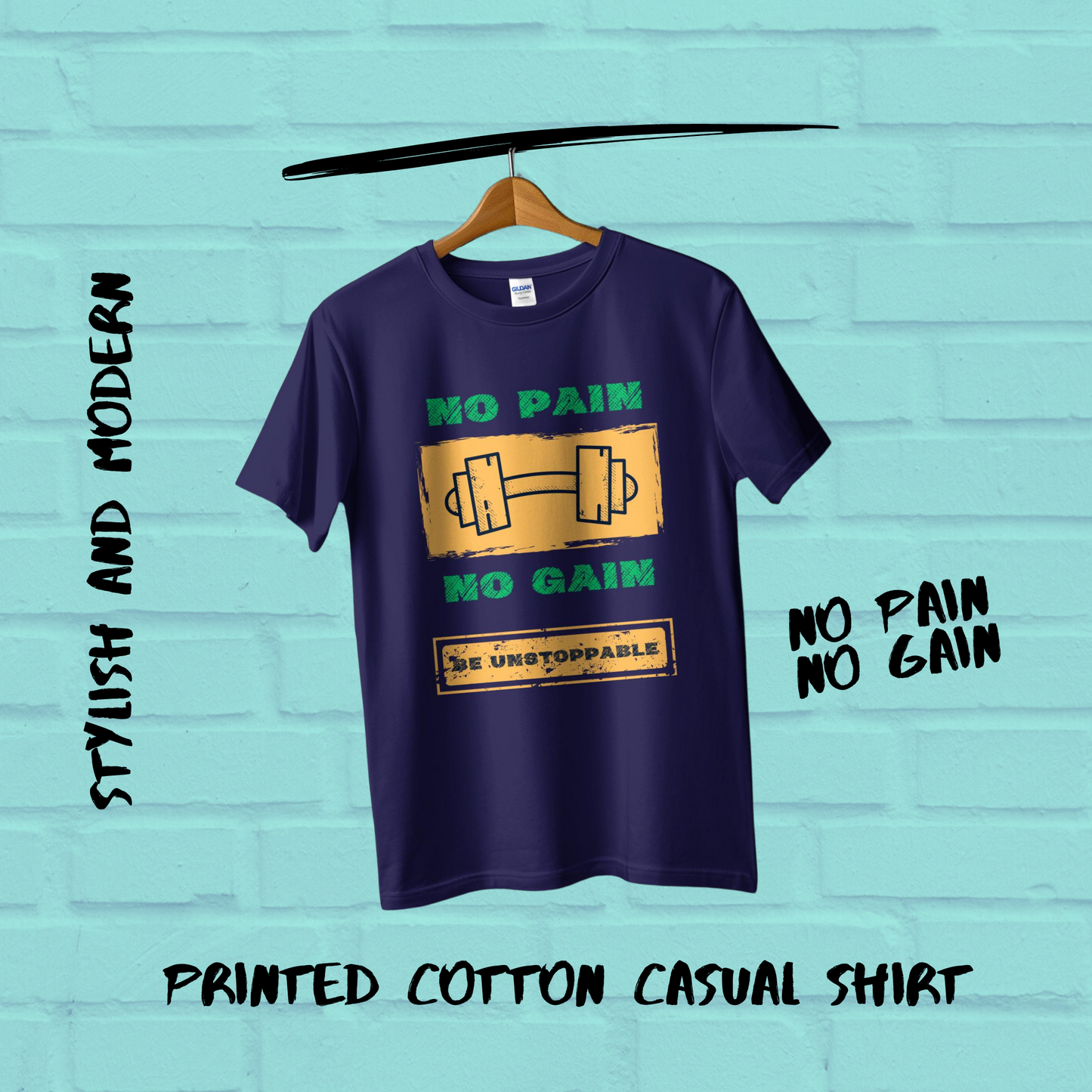 No Pain No Gain Printed Cotton Casual Men T-Shirt