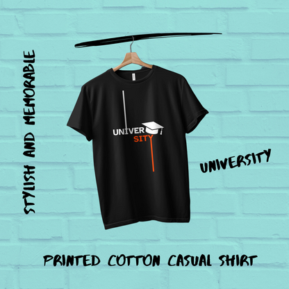 University Printed Cotton Casual Black Oversized Unisex T-Shirt